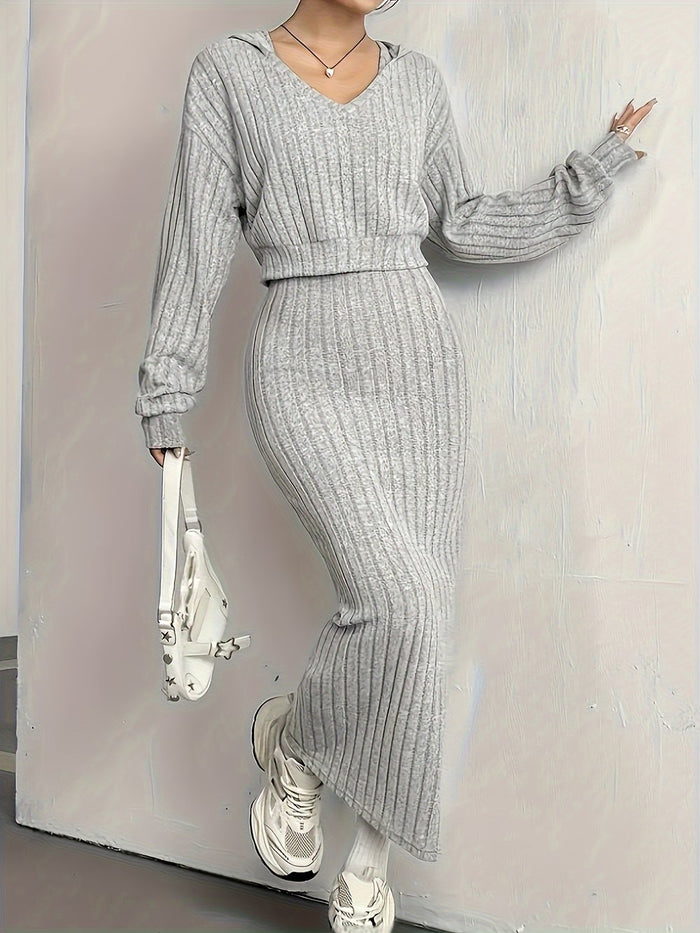 Drop-Shoulder Hooded Dress Set