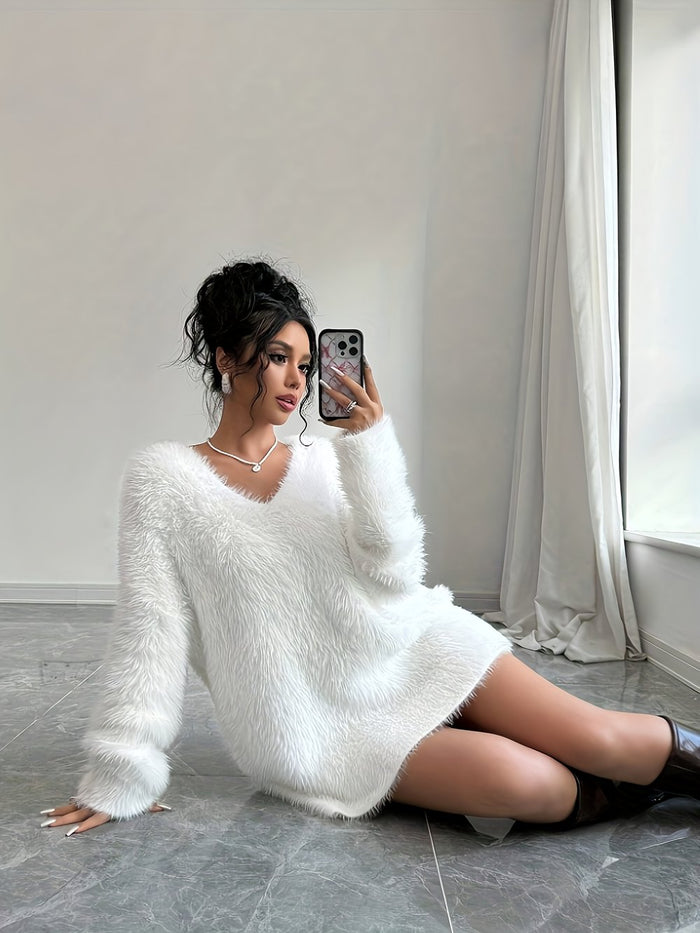 V-Neck Sweater Party Dress