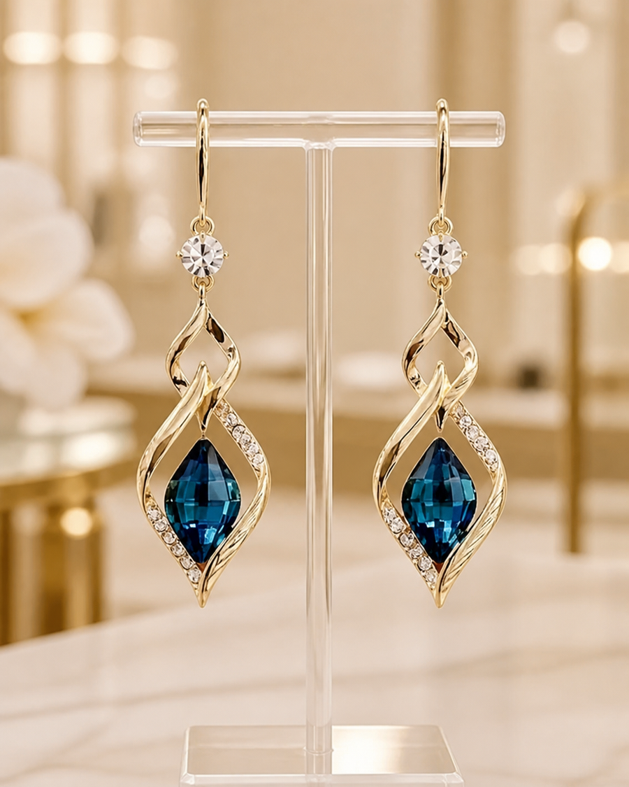 Blue glass twist drop earrings in UAE-inspired boutique