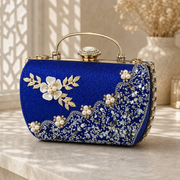 Cobalt mosaic blossom evening clutch three-quarter view