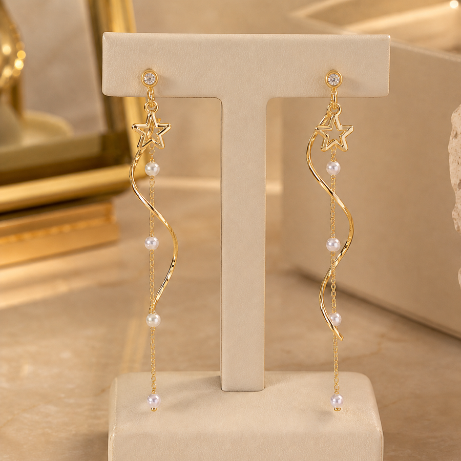Cascading star and pearl earrings boutique display