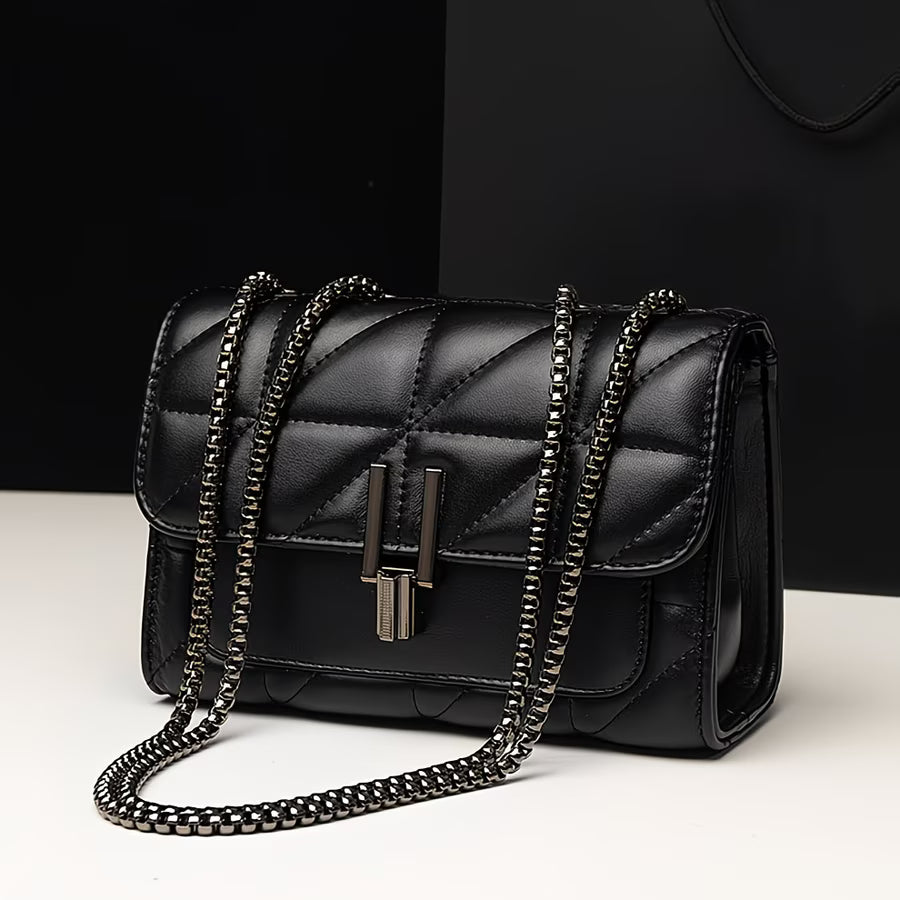 Plaid Chain-Strap Crossbody Bag