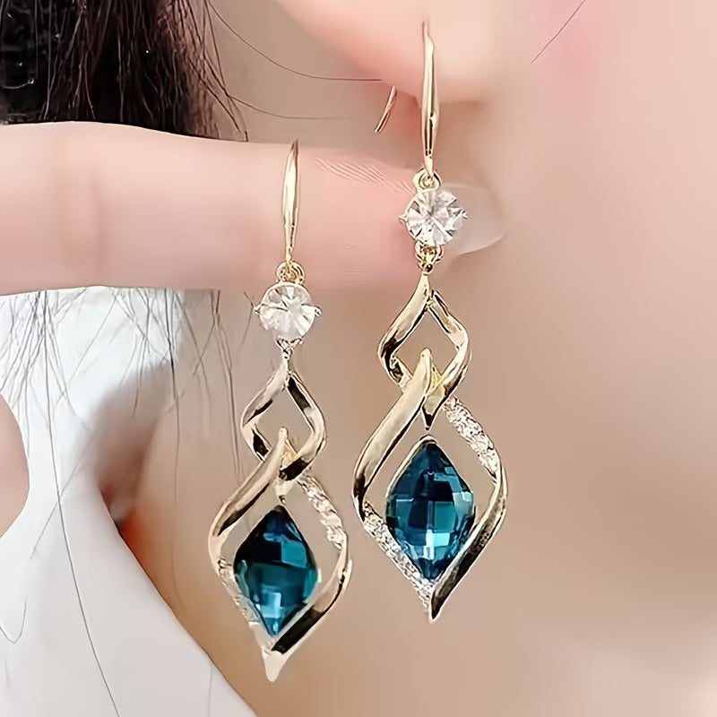 Blue Glass Geometric Earrings