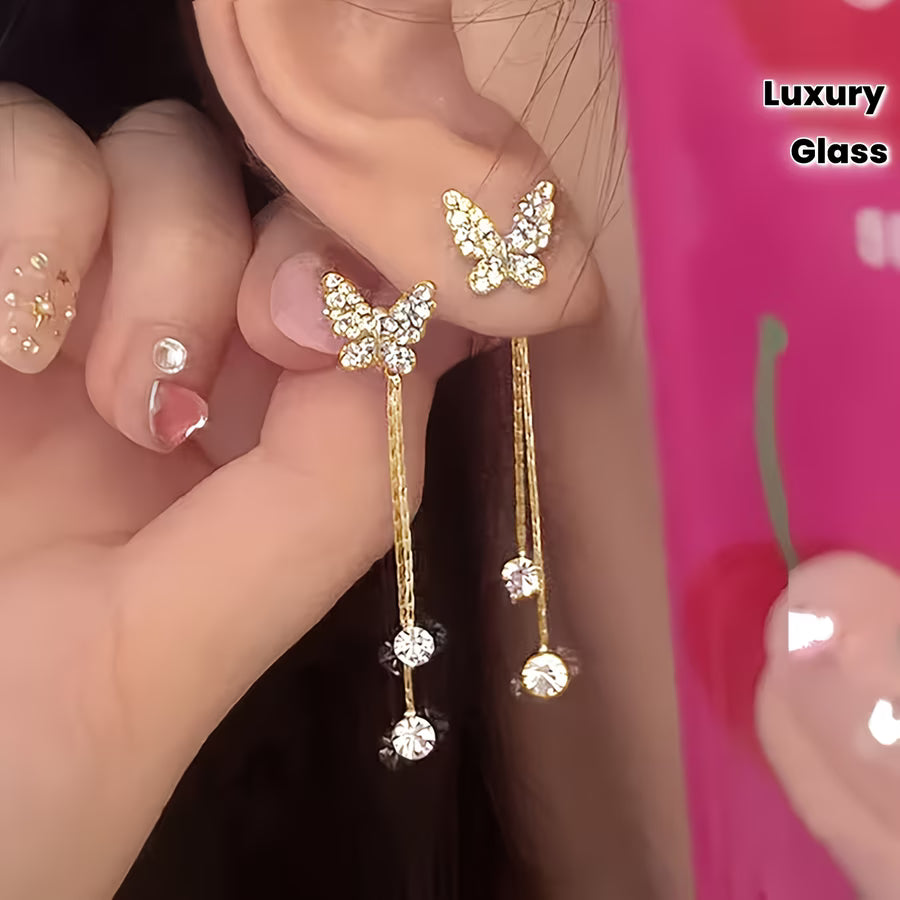 Crystal Butterfly Tassel Earrings