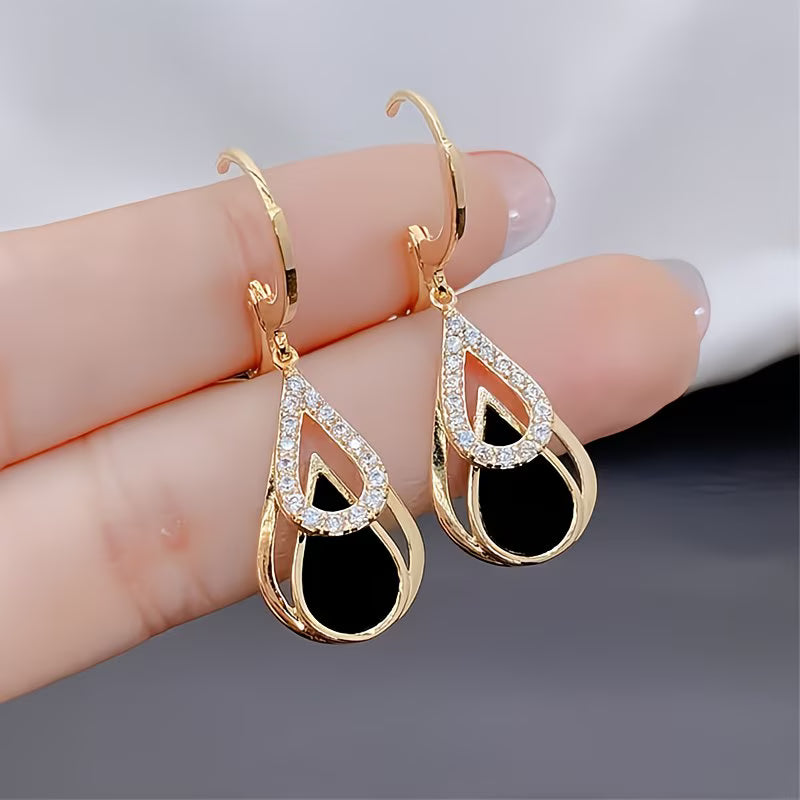 Black Double-Layer Drop Earrings