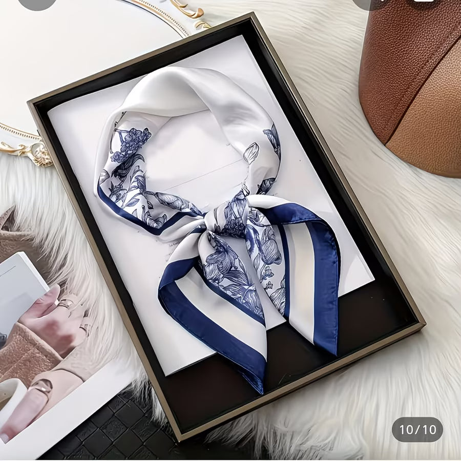 Navy Floral Square Scarf