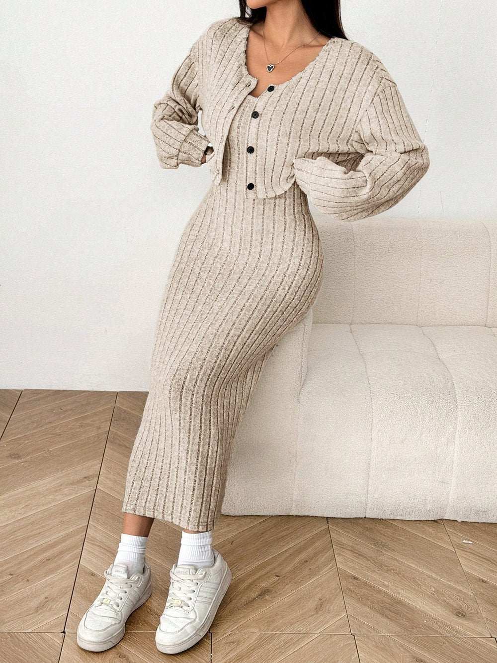 Cropped Cardigan & Dress Set - view 3