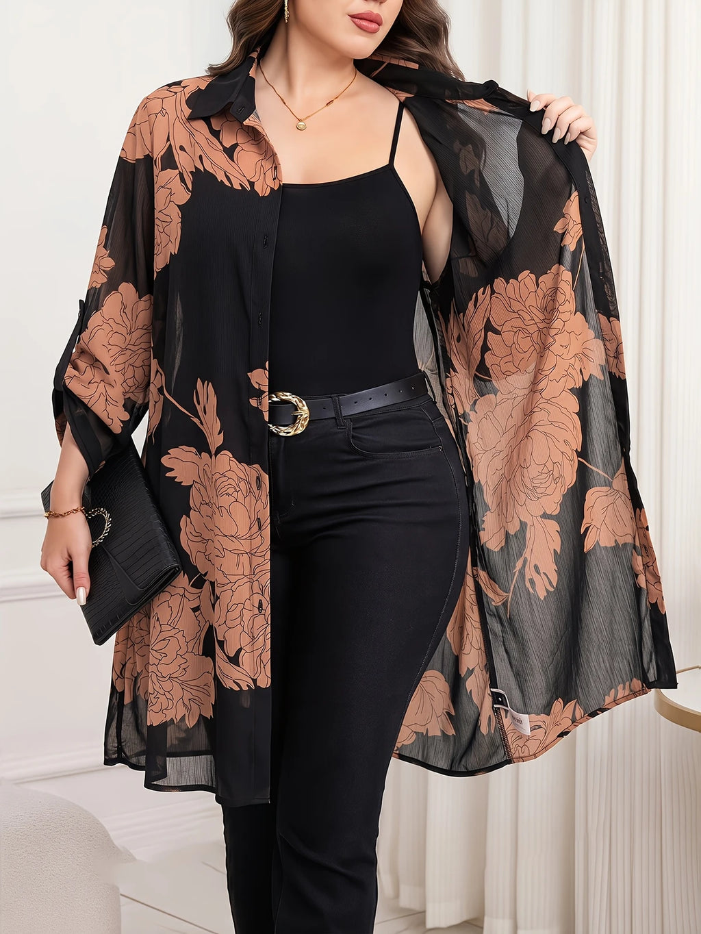Floral Chiffon Button Blouse - view 3