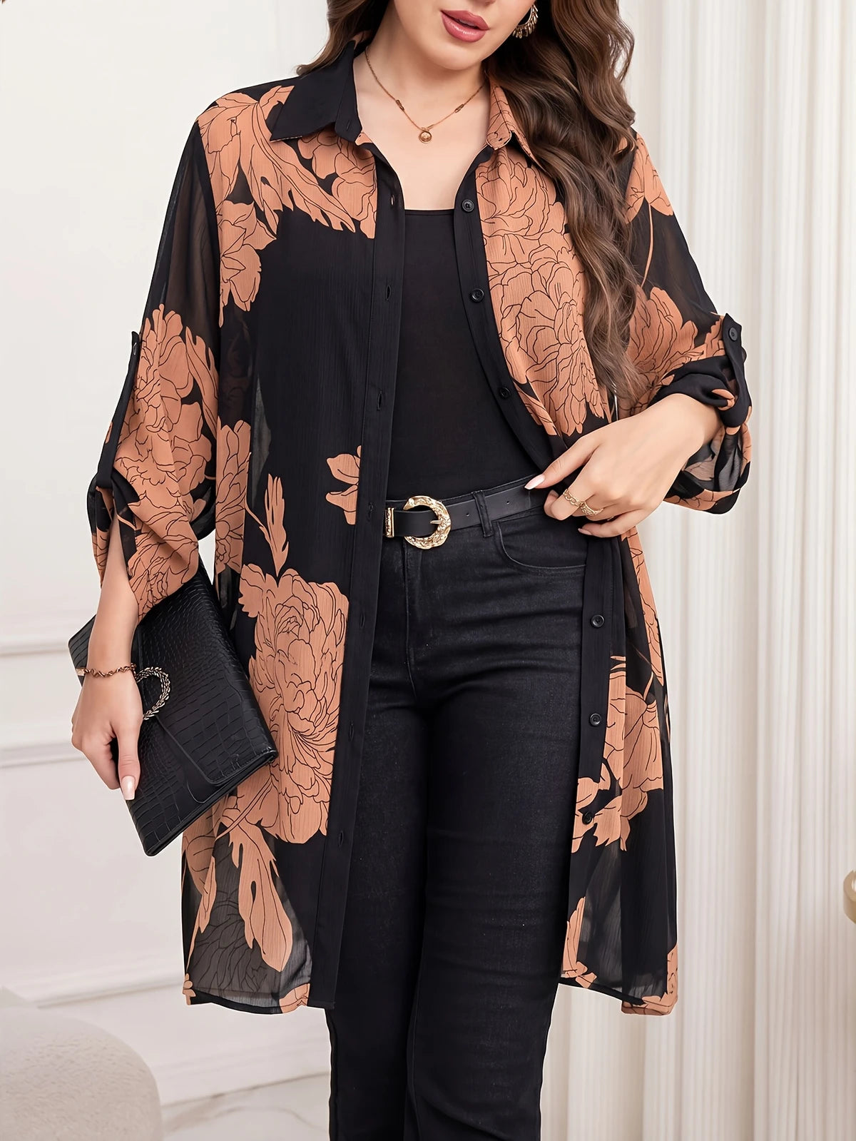 Floral Chiffon Button Blouse - view 4