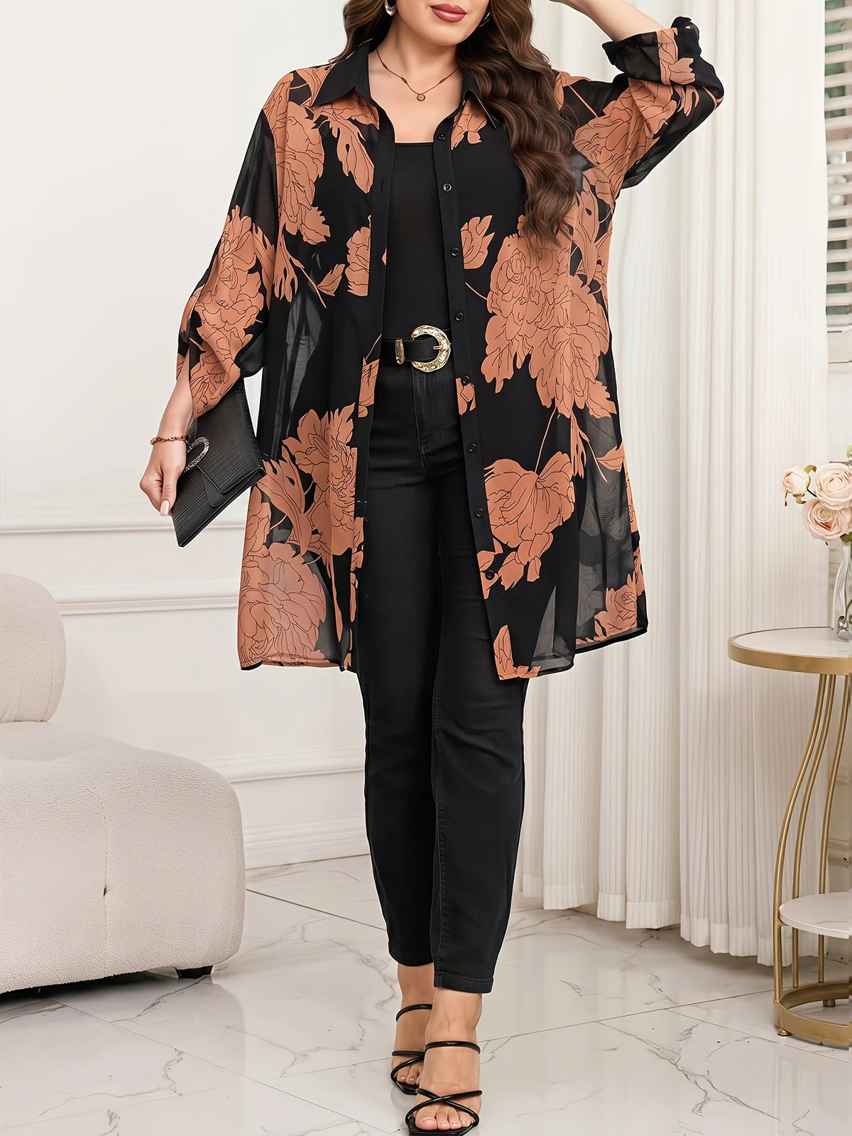 Floral Chiffon Button Blouse - view 5