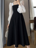 Black Organza Square-Neck Midi Dress - view 1