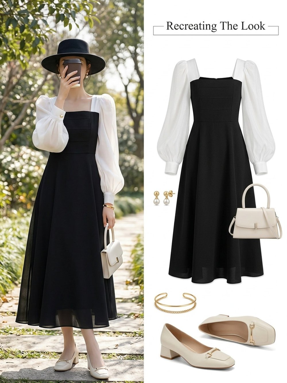 Black Organza Square-Neck Midi Dress - view 6