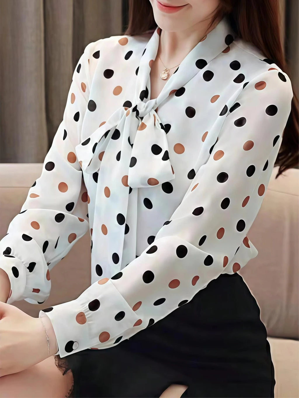 Polka-Dot Tie-Neck Blouse - view 4