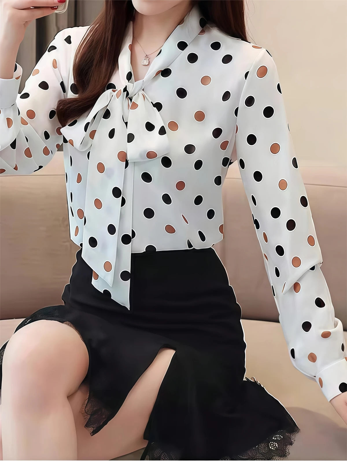 Polka-Dot Tie-Neck Blouse - view 5
