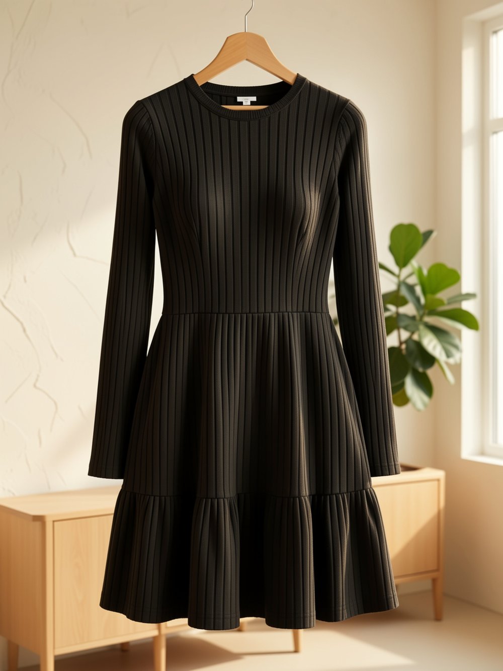 Ruffle-Hem Ribbed Winter Dress - view 6