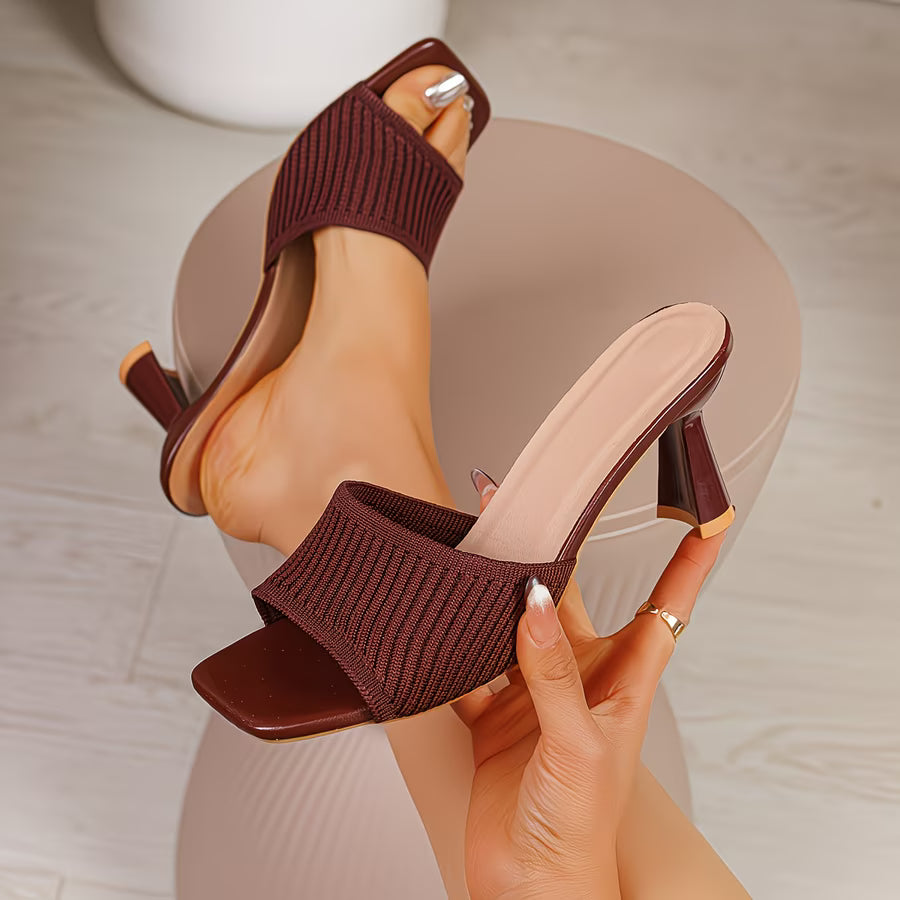 Knitted Square-Toe Heel Sandals