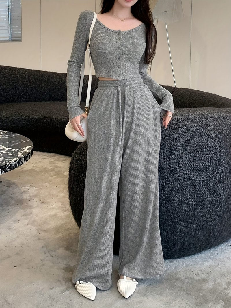 Tailored Short-Sleeve Wide-Leg Two-Piece Set - view 1