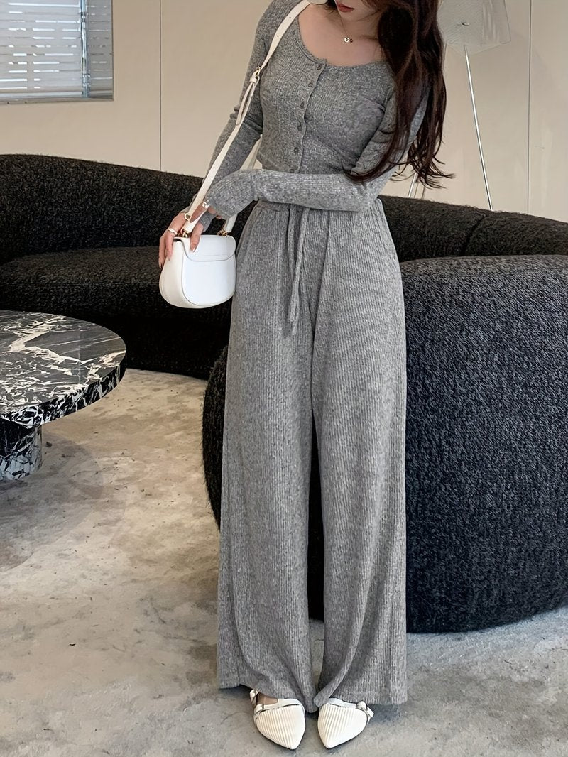 Tailored Short-Sleeve Wide-Leg Two-Piece Set - view 3