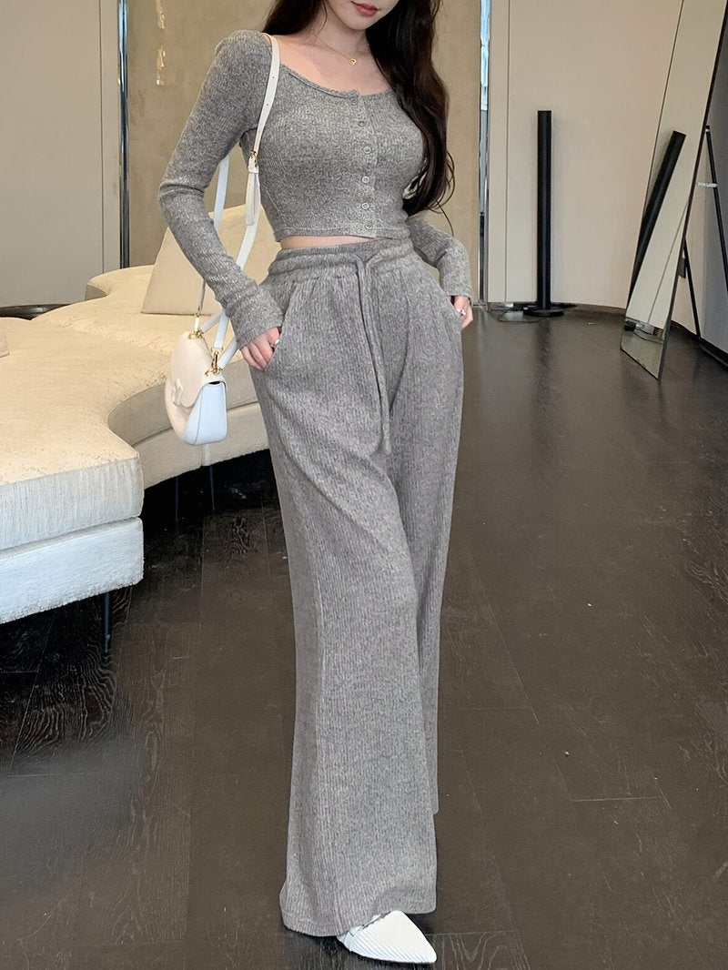 Tailored Short-Sleeve Wide-Leg Two-Piece Set - view 5