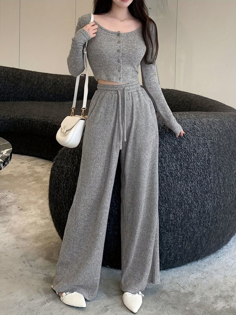 Tailored Short-Sleeve Wide-Leg Two-Piece Set - view 7