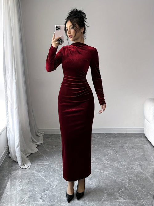 Asymmetric Velvet Maxi Dress - view 1