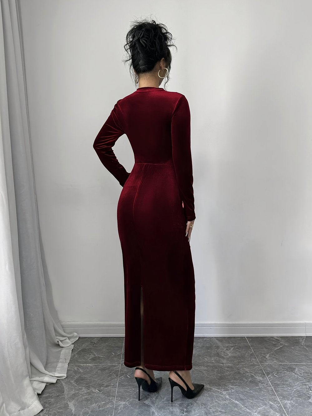 Asymmetric Velvet Maxi Dress - view 2