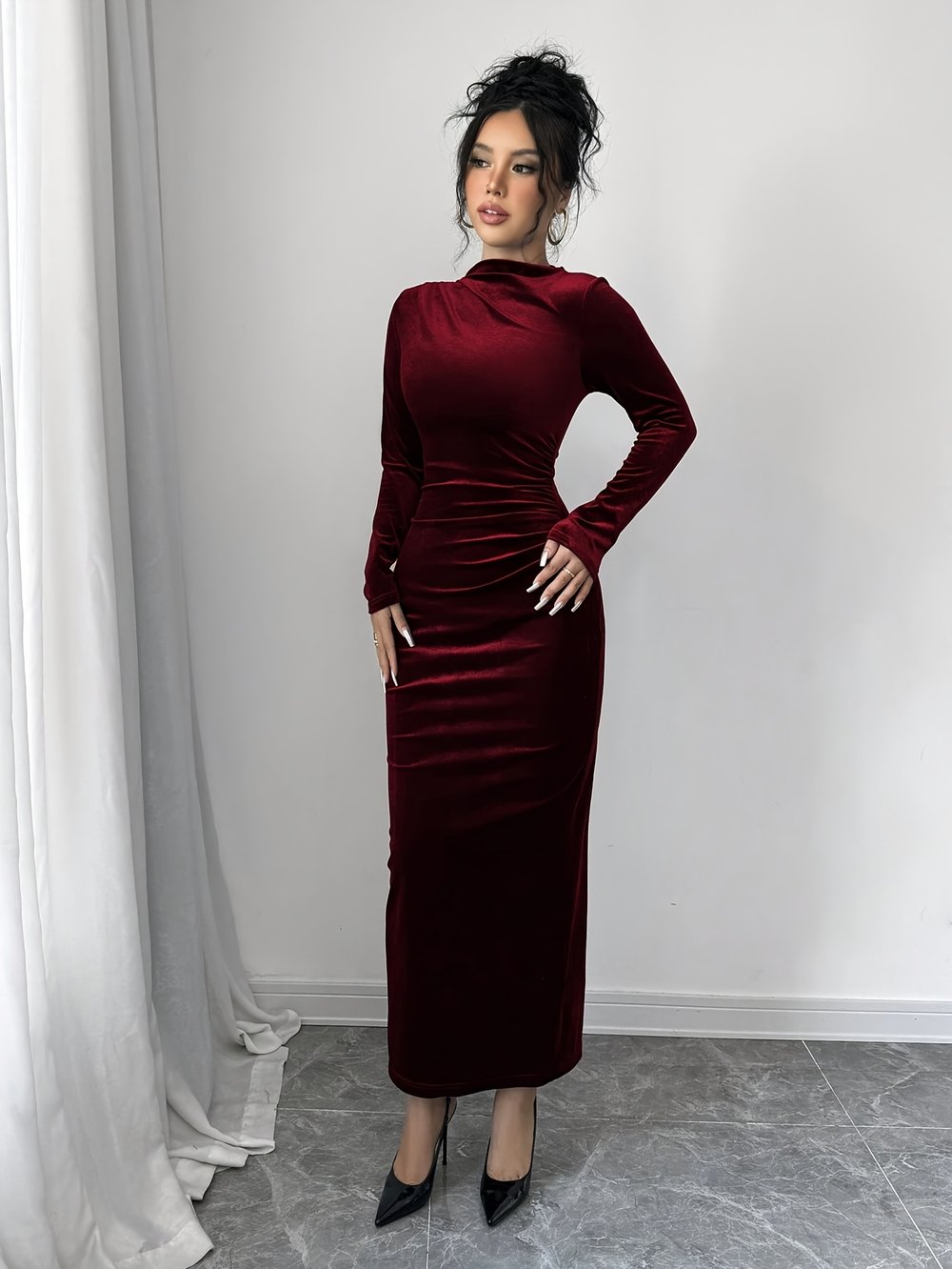 Asymmetric Velvet Maxi Dress - view 3