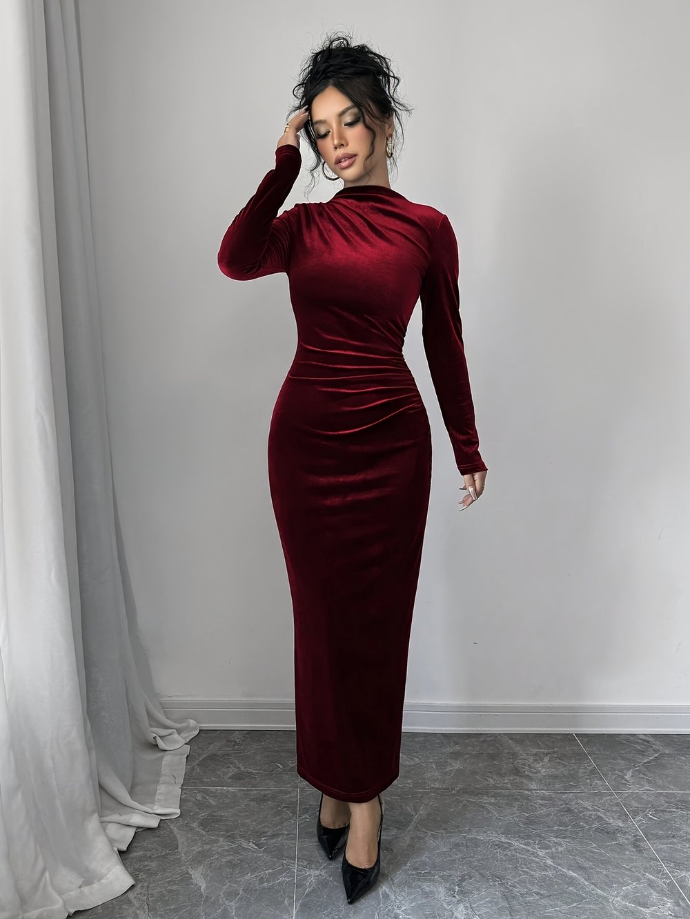 Asymmetric Velvet Maxi Dress - view 4