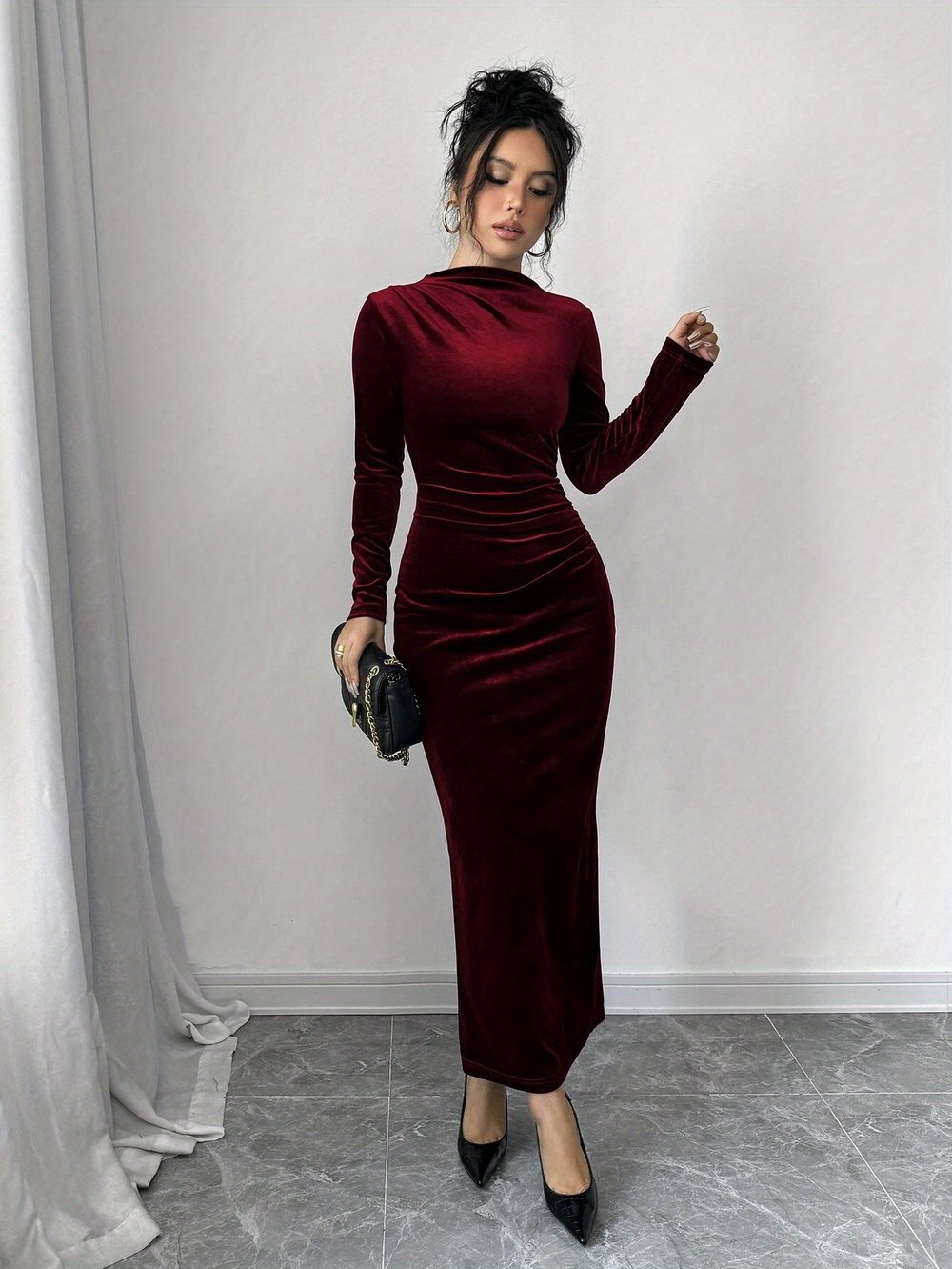 Asymmetric Velvet Maxi Dress - view 5