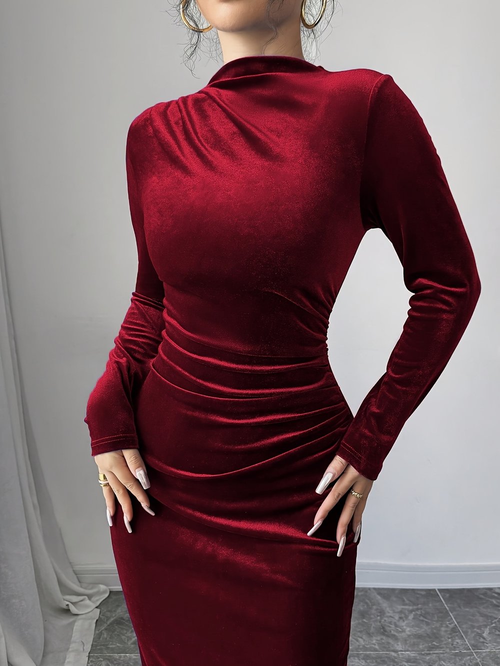 Asymmetric Velvet Maxi Dress - view 6