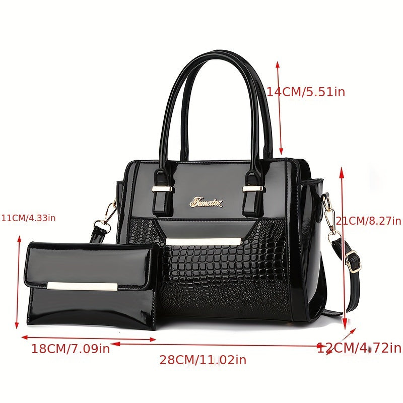Croc-Texture Handbag & Clutch Set – view 3
