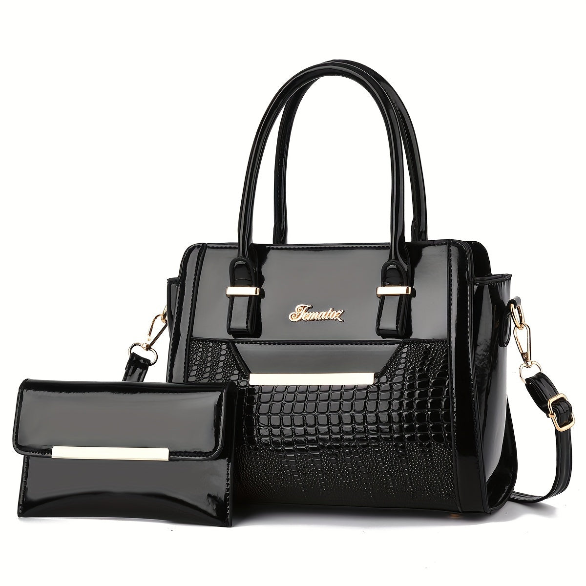 Croc-Texture Handbag & Clutch Set – view 5
