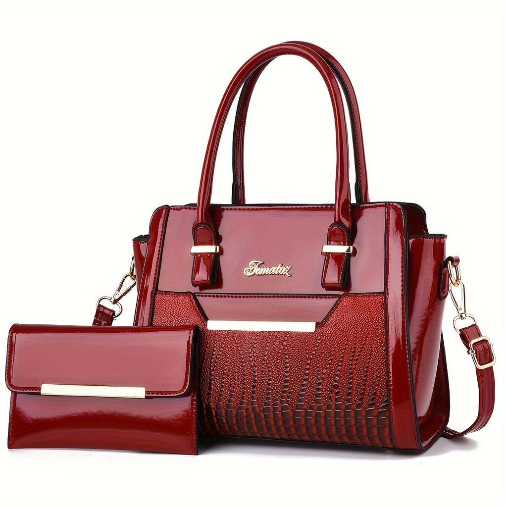 Croc-Texture Handbag & Clutch Set – view 6