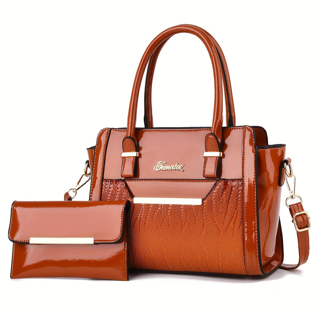 Croc-Texture Handbag & Clutch Set – view 7