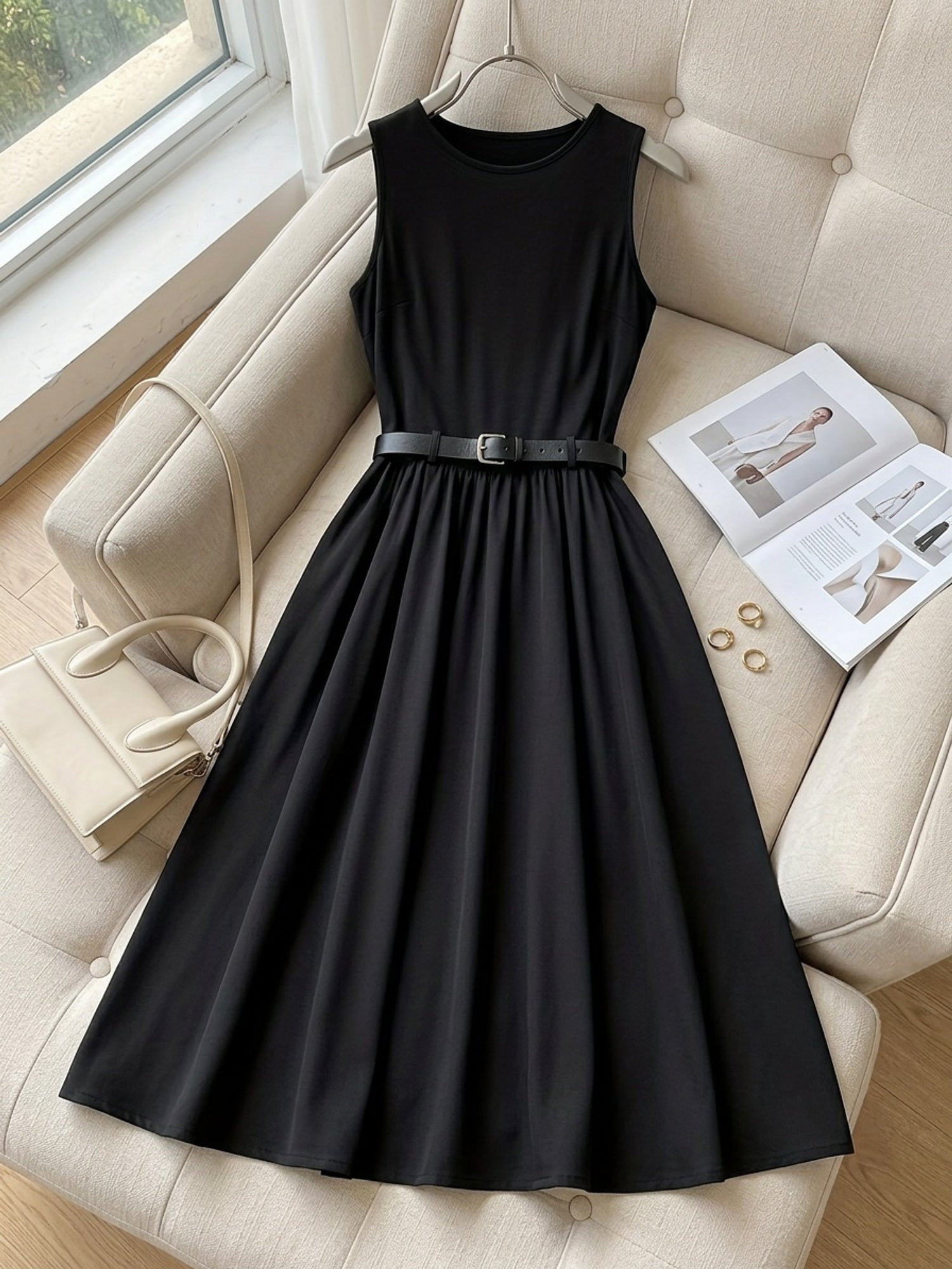 Sleeveless Belted A-Line Midi Dress – gallery image 3
