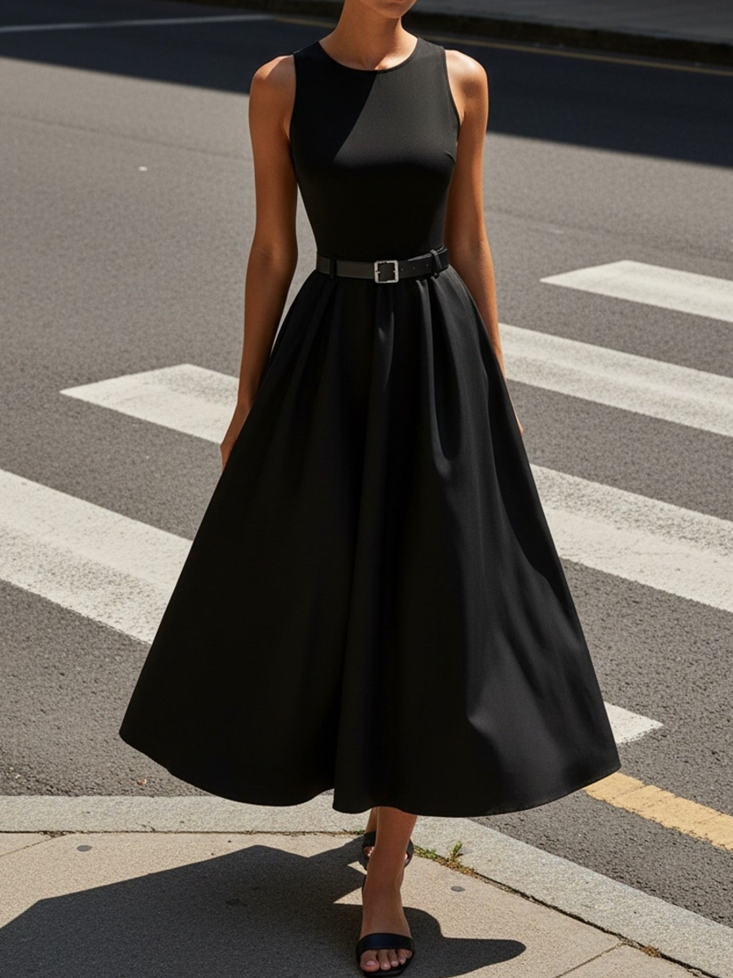 Sleeveless Belted A-Line Midi Dress – gallery image 7