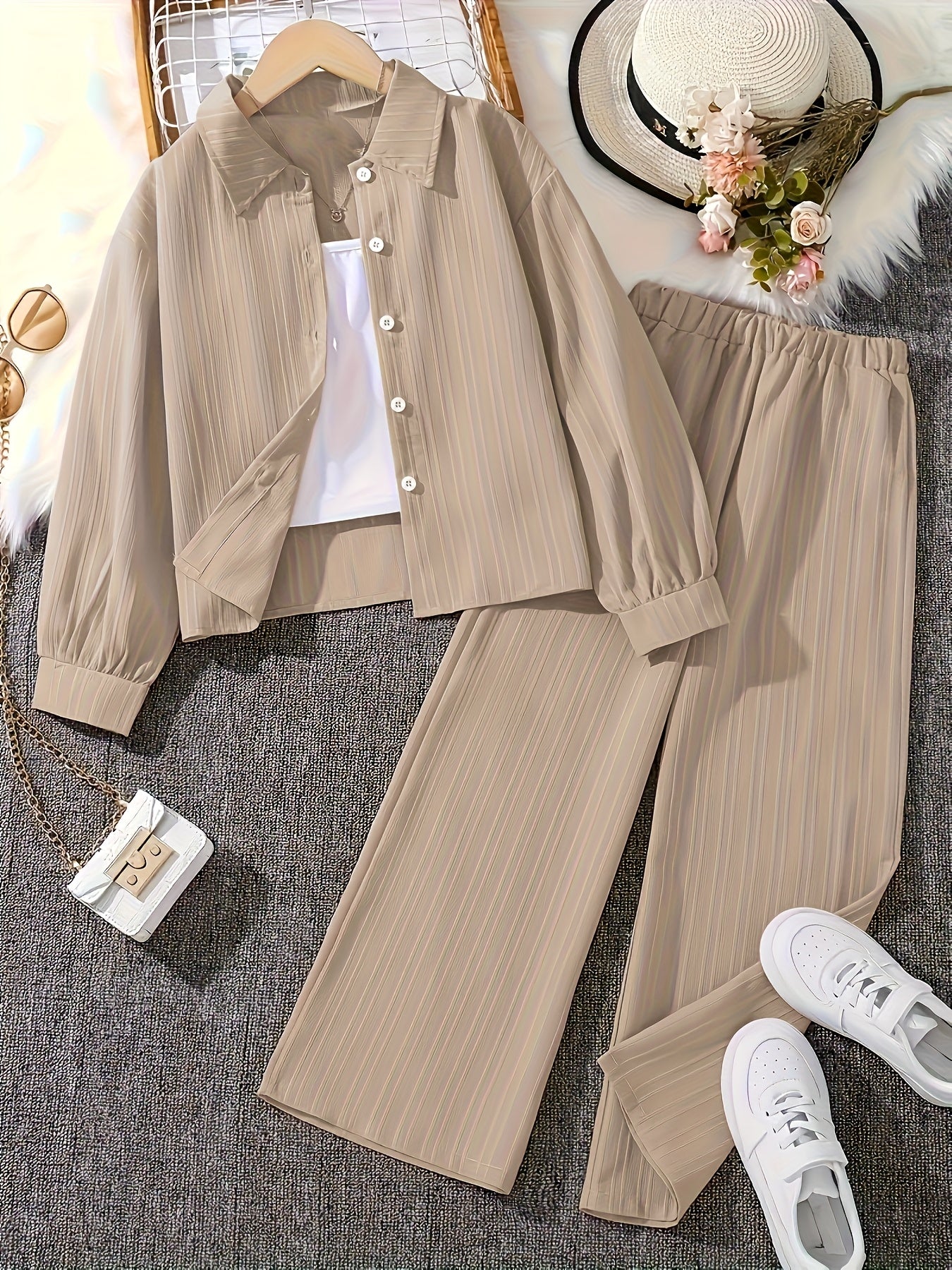 Relaxed Turn-Collar Shirt & Trousers Set — view 3