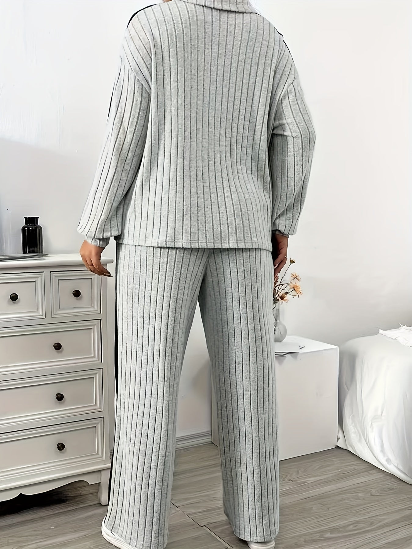Textured Zip-Collar Wide-Leg Set — view 2