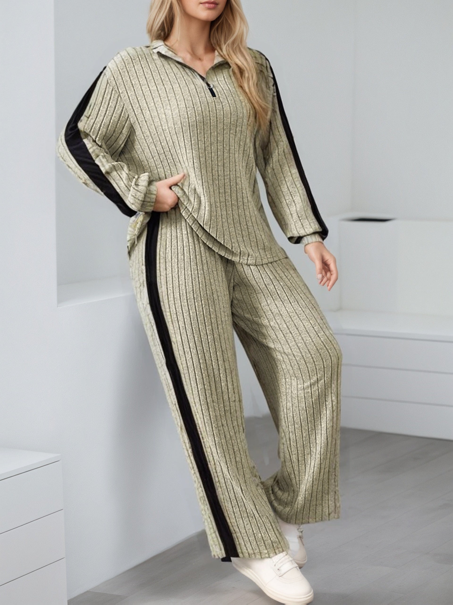 Textured Zip-Collar Wide-Leg Set — view 5