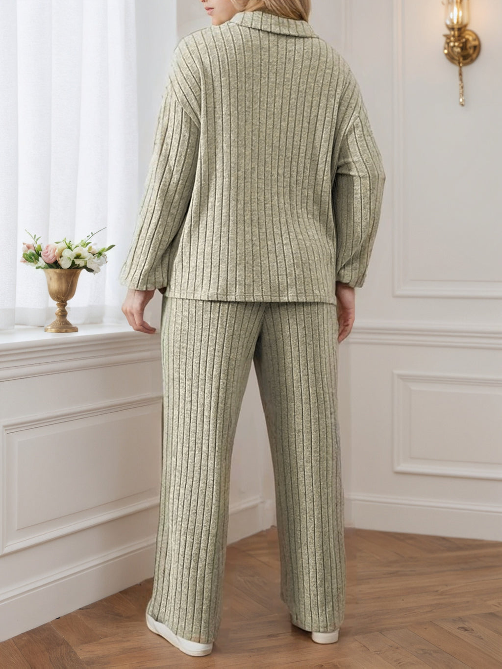 Textured Zip-Collar Wide-Leg Set — view 6