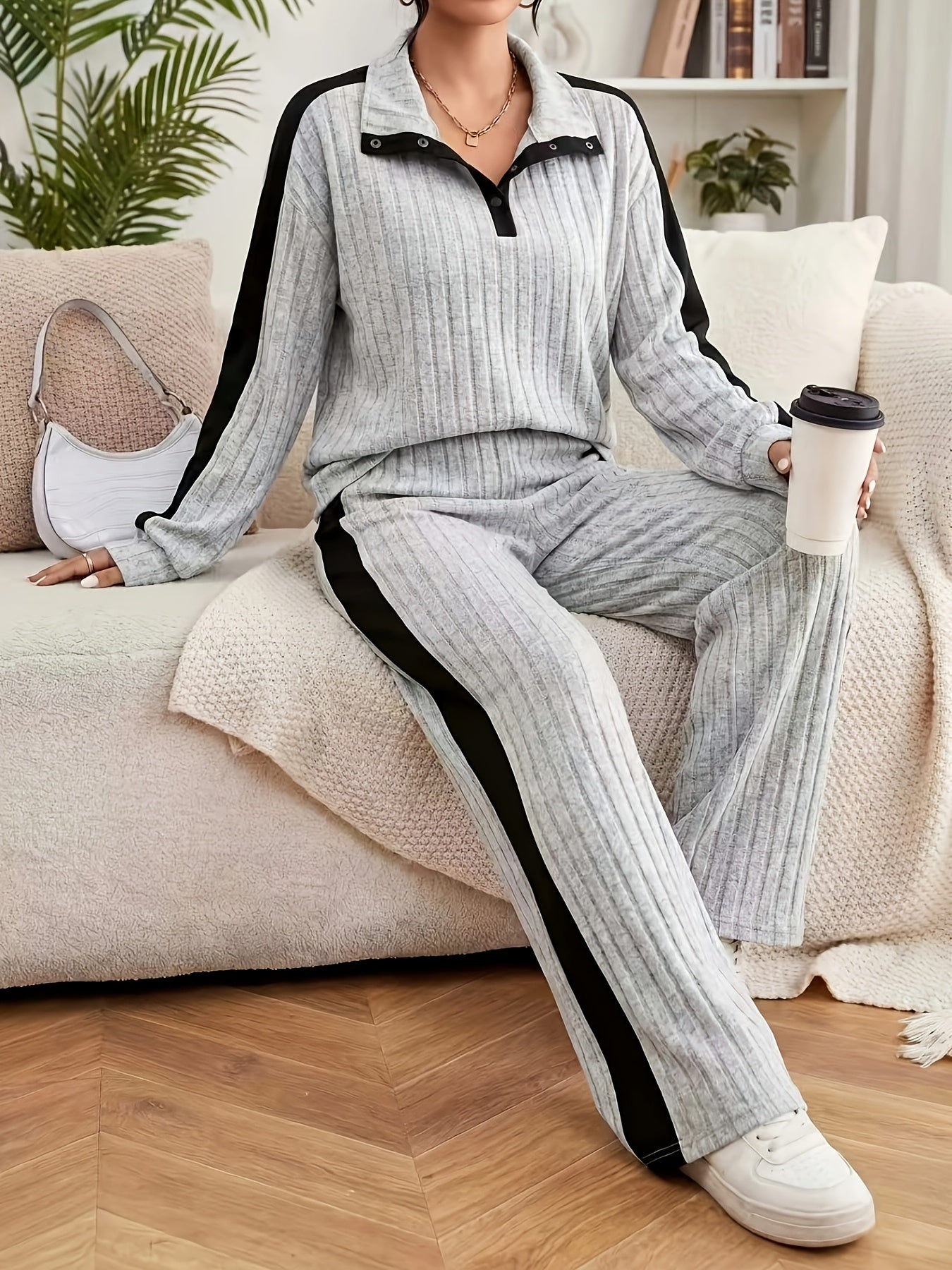 Color-Block Long-Sleeve Lounge Set - gallery image 1