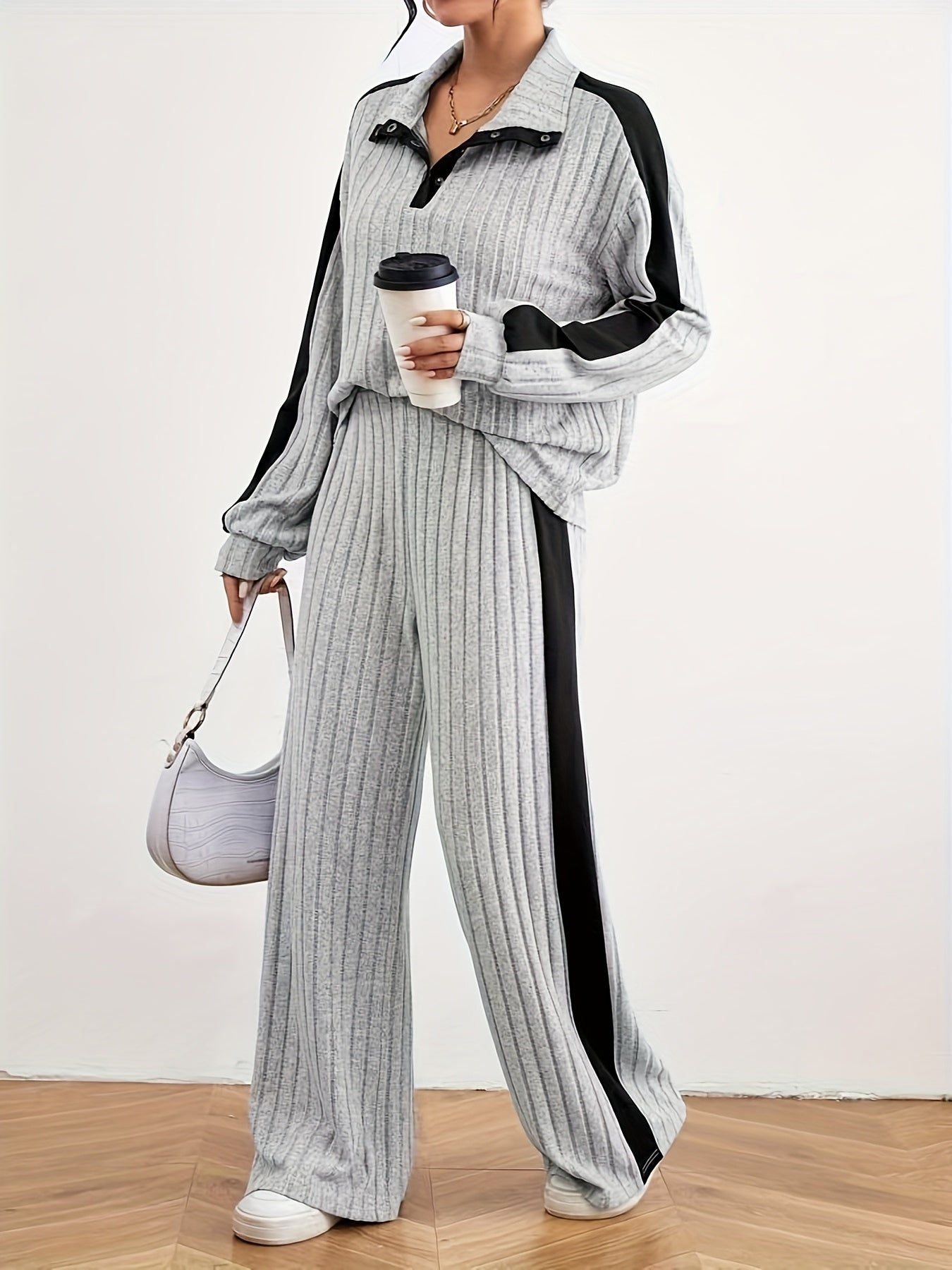 Color-Block Long-Sleeve Lounge Set - gallery image 3