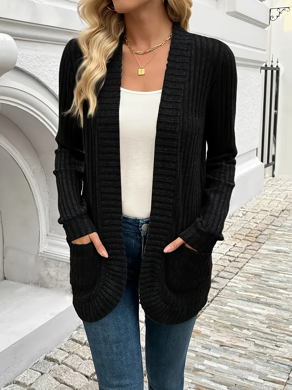 Pocket Open-Front Cardigan Jacket - gallery image 1
