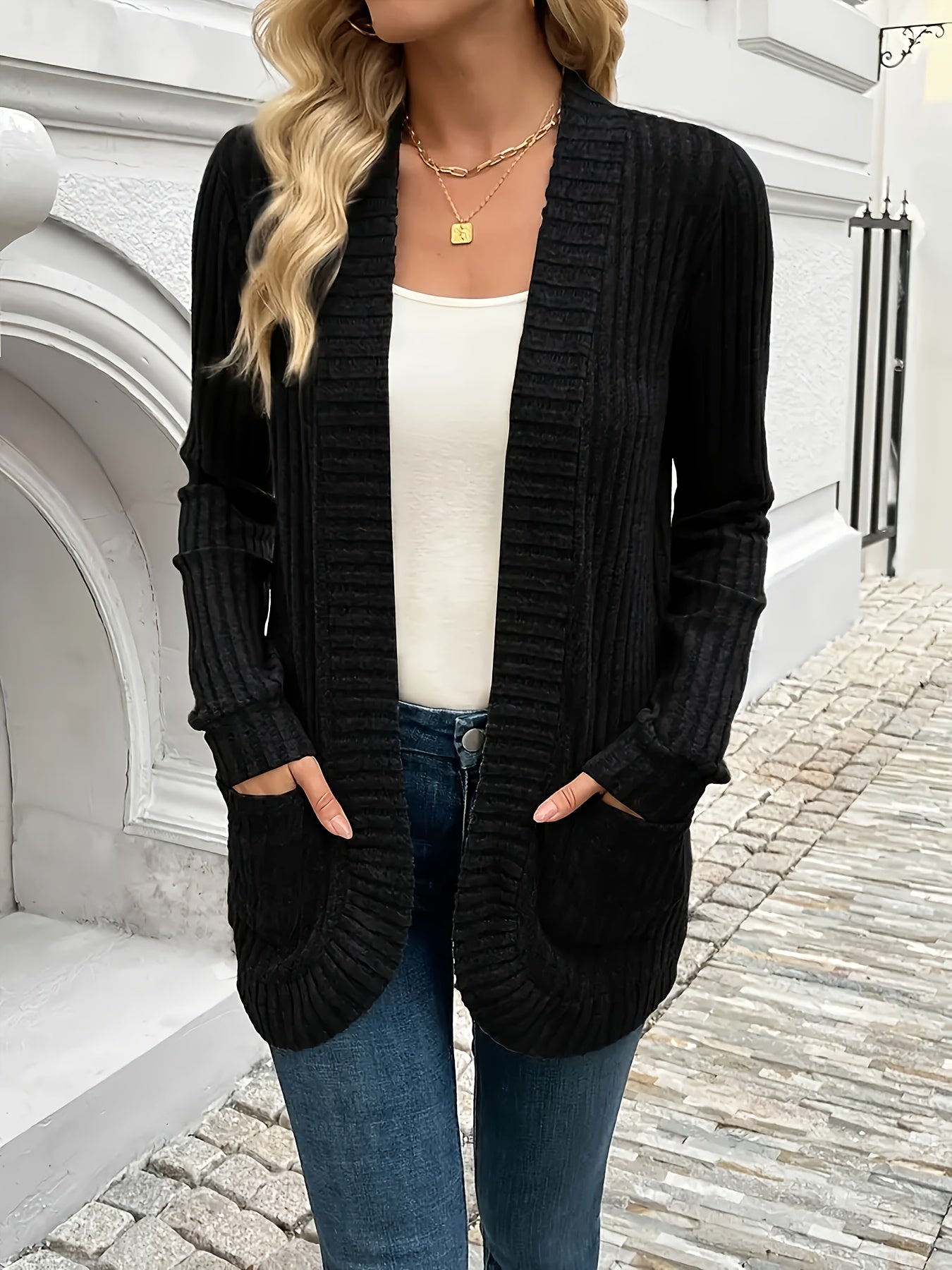 Pocket Open-Front Cardigan Jacket - gallery image 1