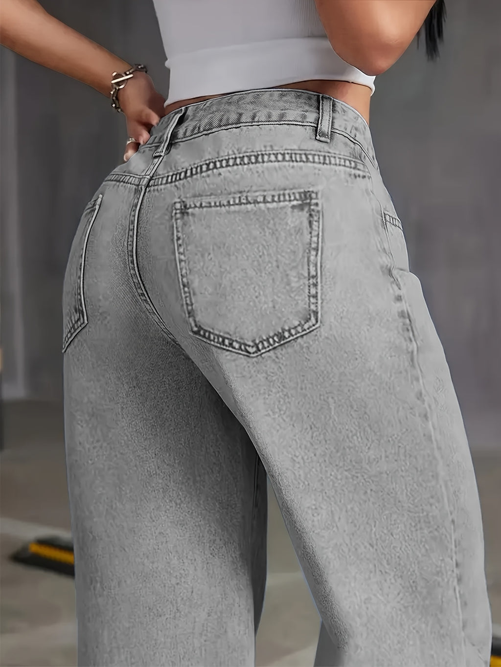 Grey Washed Wide-Leg Jeans - gallery image 2