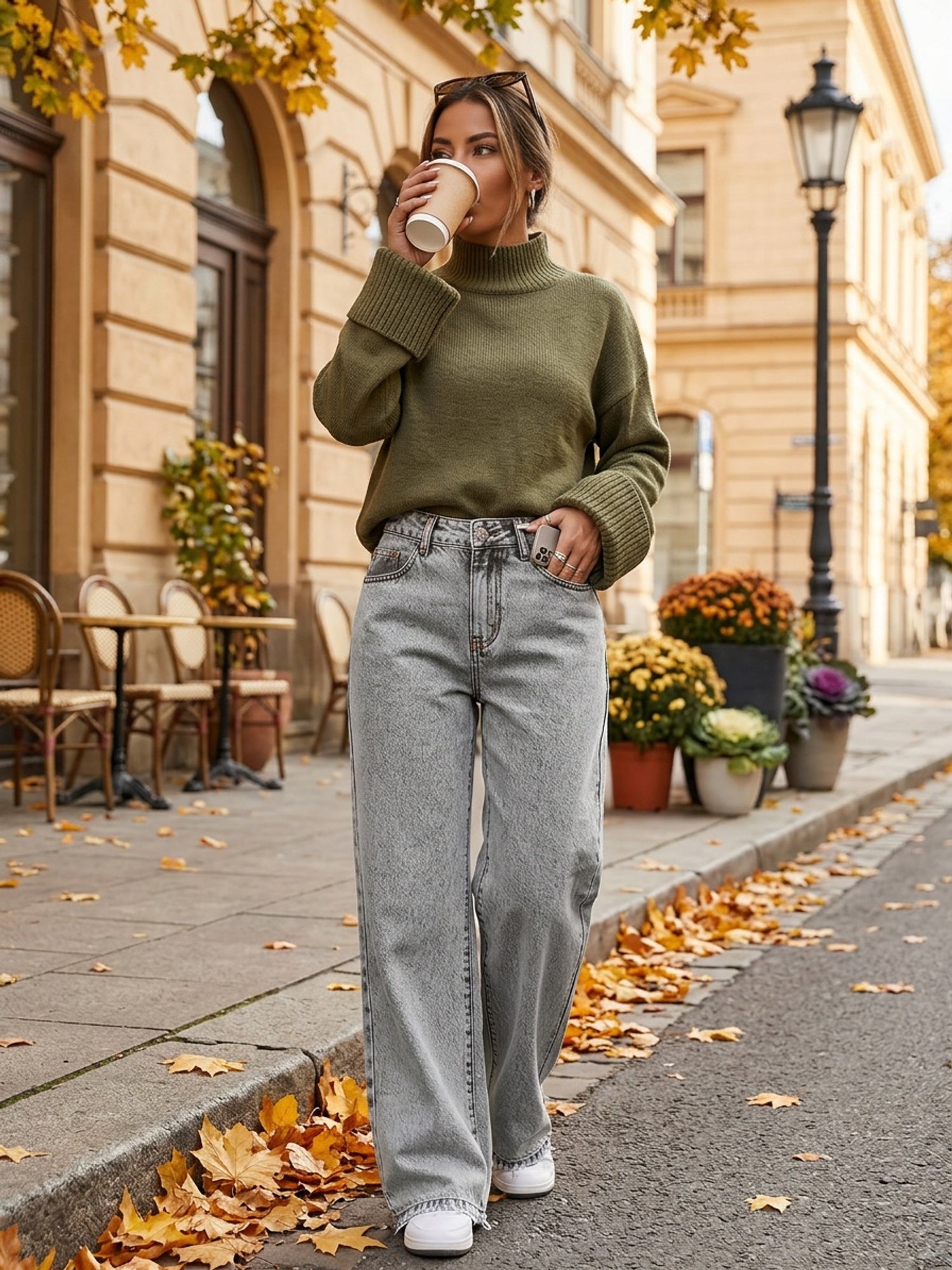 Grey Washed Wide-Leg Jeans - gallery image 3