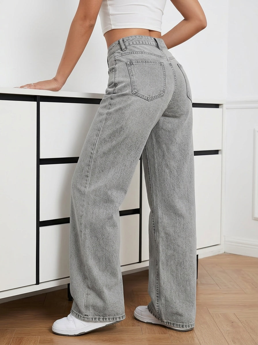 Grey Washed Wide-Leg Jeans - gallery image 4