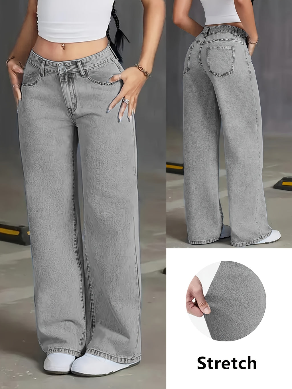 Grey Washed Wide-Leg Jeans - gallery image 5
