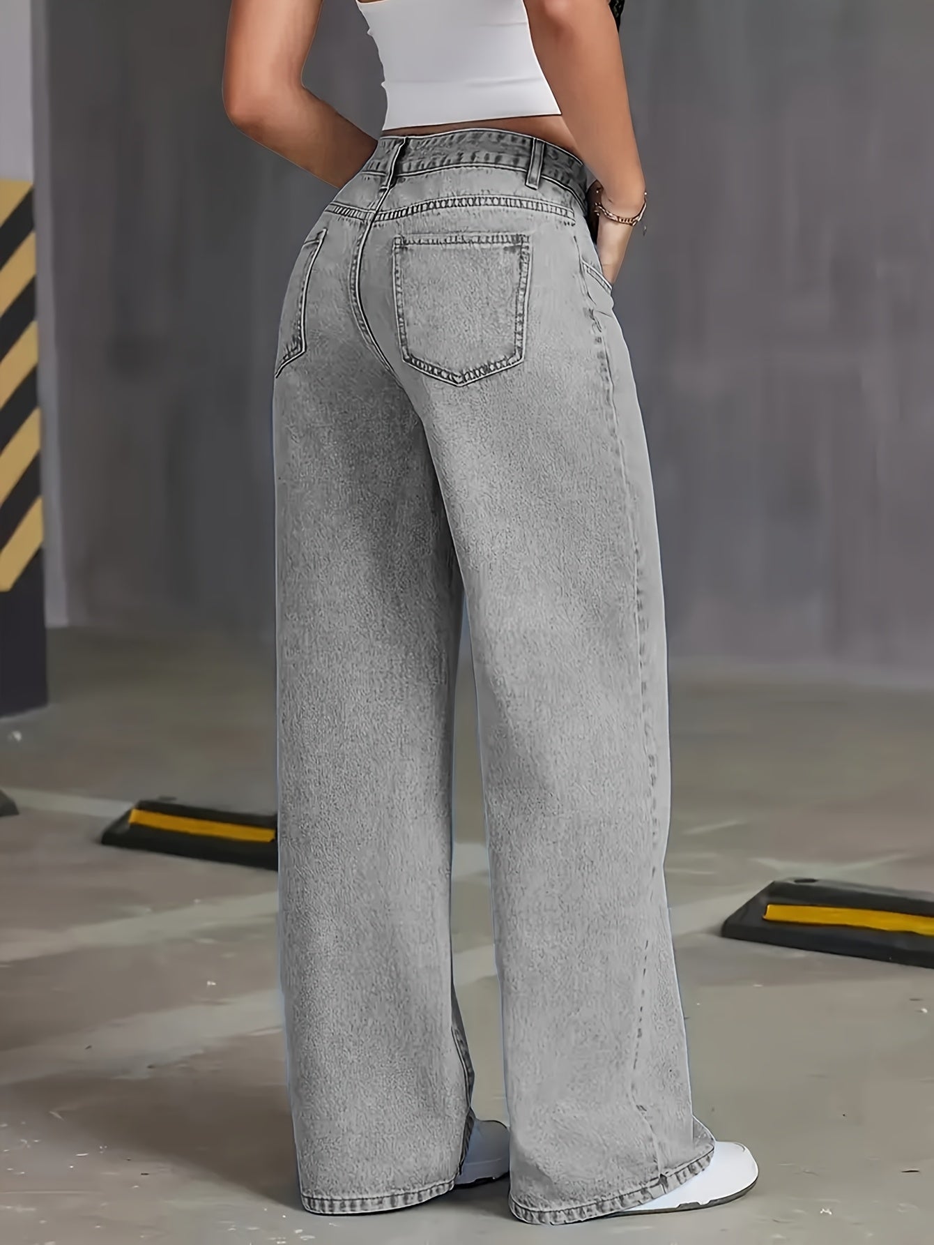 Grey Washed Wide-Leg Jeans - gallery image 6