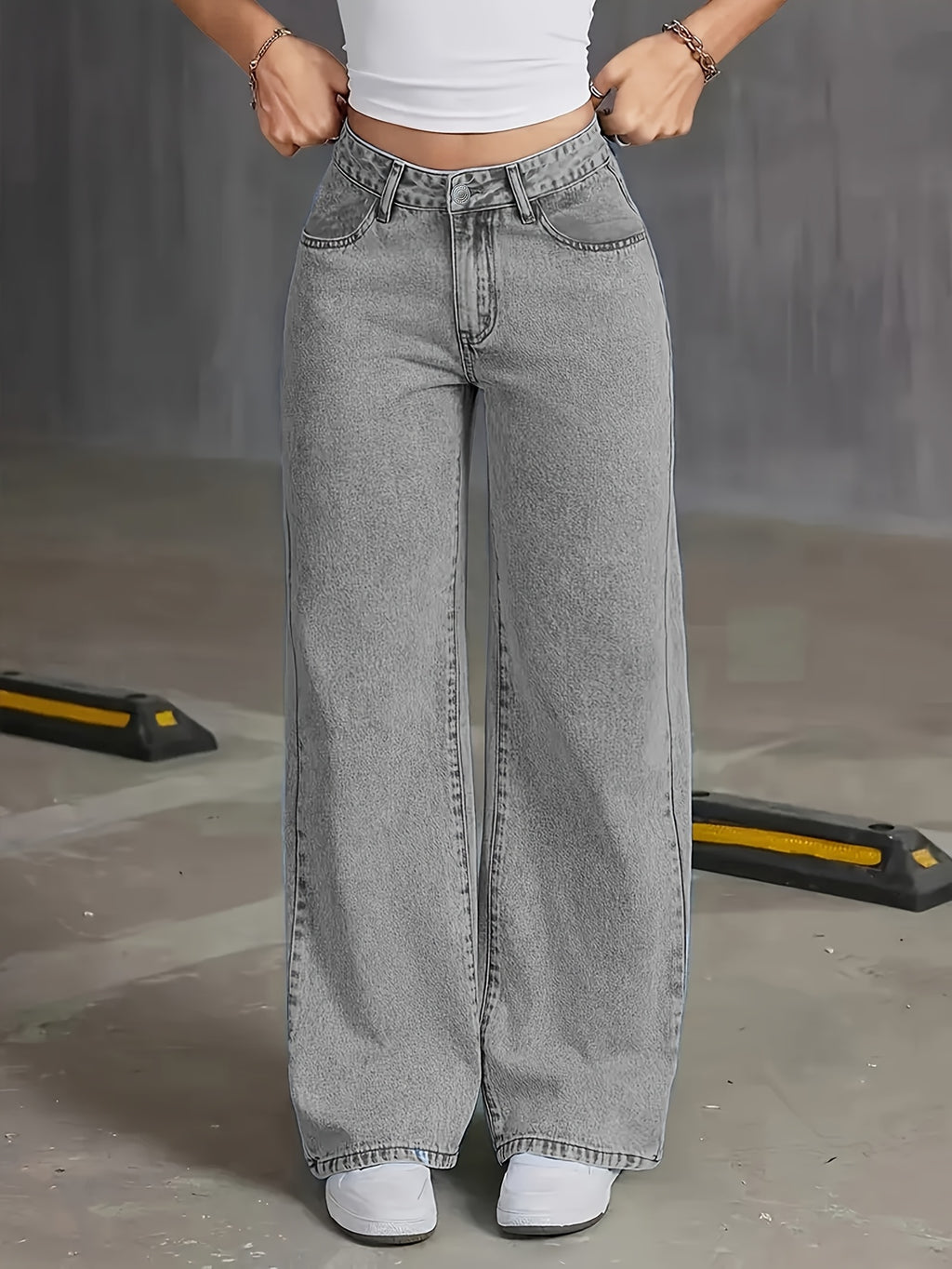 Grey Washed Wide-Leg Jeans - gallery image 7